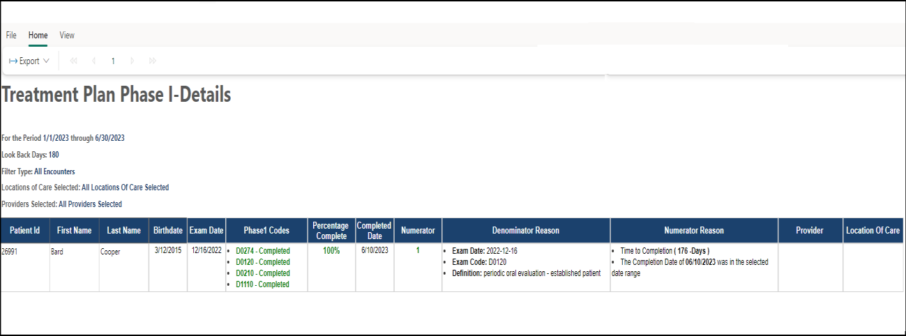 Phase 1 Completion Details Example Report